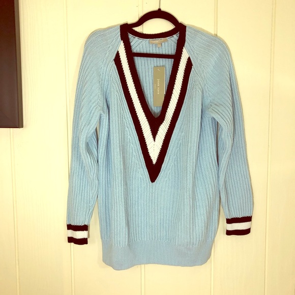 Joan Vass Blue V-Neck Knitted Sweater Large - Picture 3 of 8